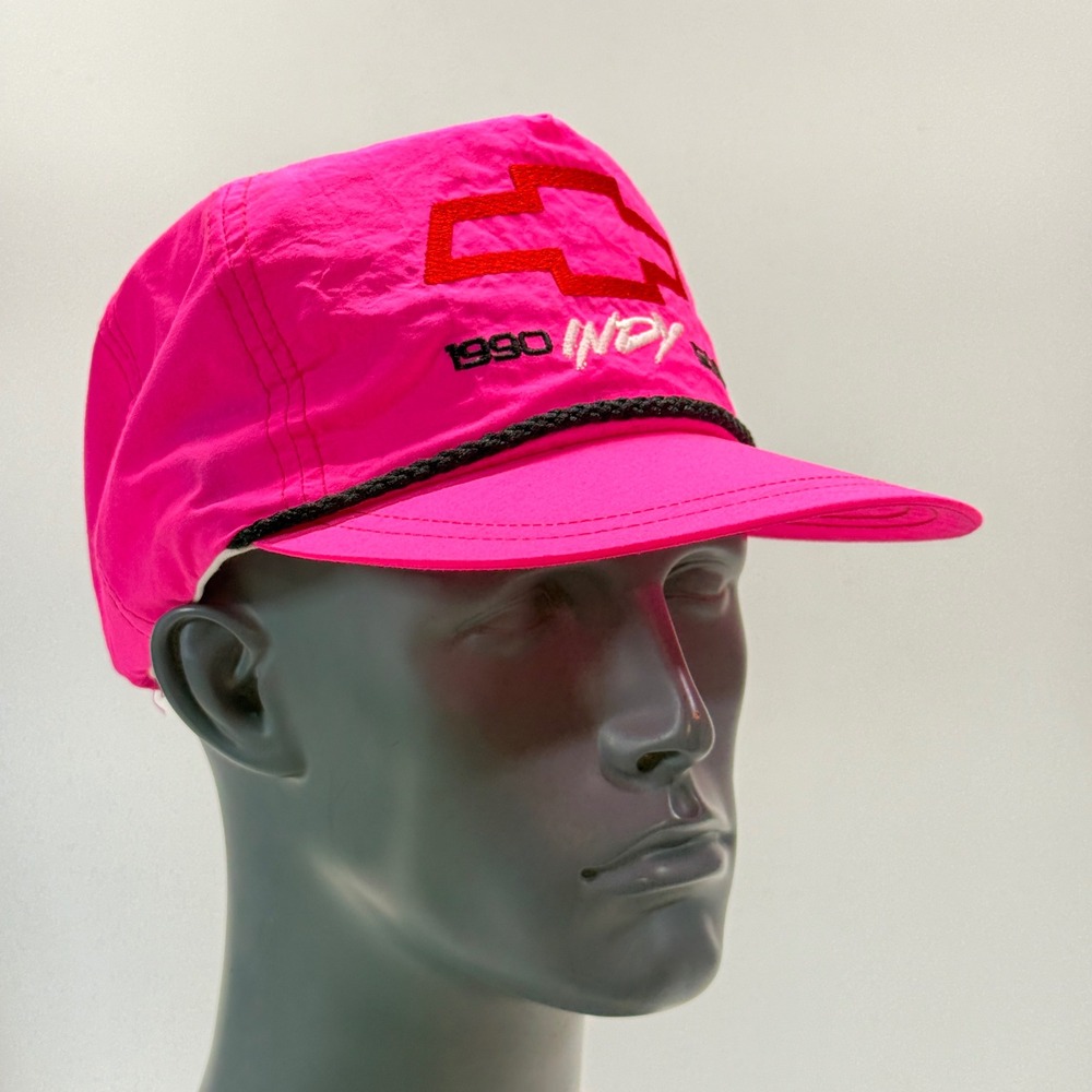 Vintage Chevrolet 1990 Indy 500 Hat Snapback Neon Pink Racing Trucker Cap NOS 90